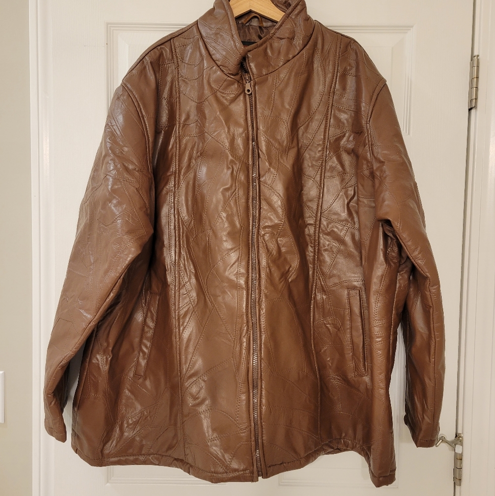 Vintage Tudor Court By Haband Genuine Leather Brown Jacket, Size 4XL